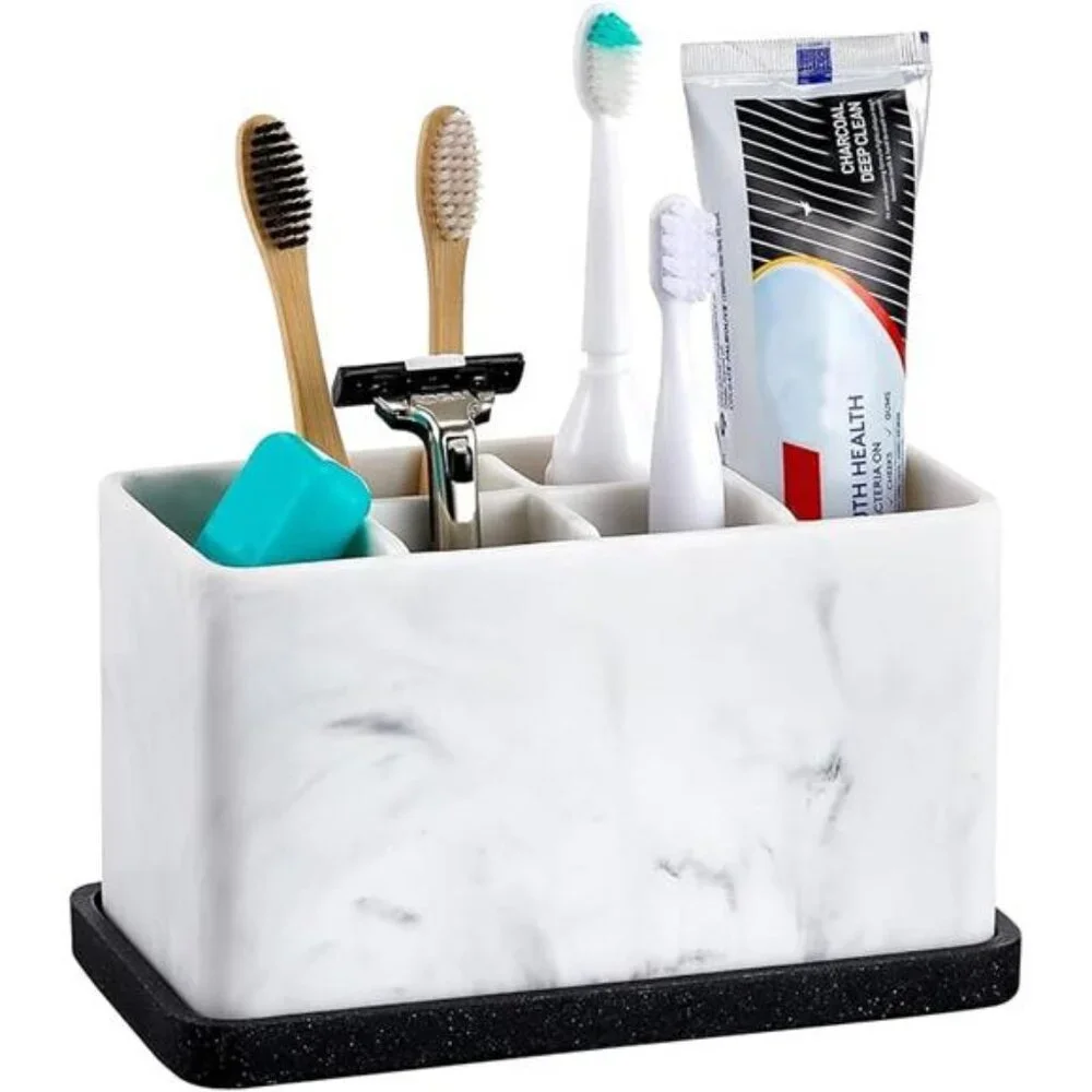 Large Electric Toothbrush Holder – Marble Bathroom Organizer with Drain Tray